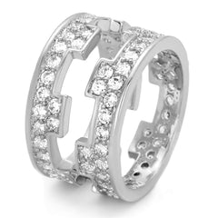 Alamode Rhodium Brass Ring with AAA Grade CZ in Clear - Flyclothing LLC