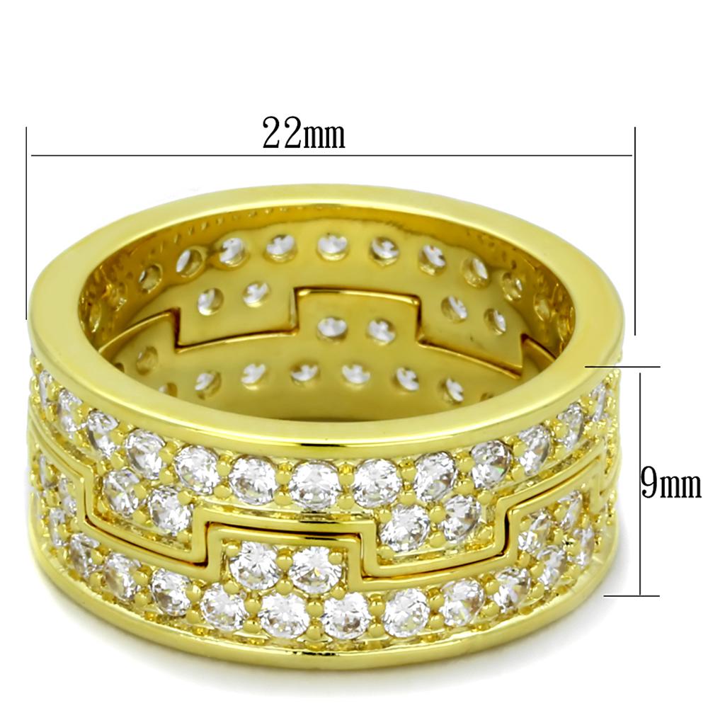 Alamode Gold Brass Ring with AAA Grade CZ in Clear - Flyclothing LLC