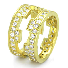 Alamode Gold Brass Ring with AAA Grade CZ in Clear - Flyclothing LLC