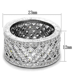 Alamode Rhodium Brass Ring with AAA Grade CZ in Clear - Flyclothing LLC