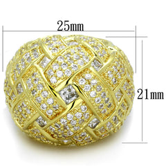 Alamode Gold Brass Ring with AAA Grade CZ in Clear - Flyclothing LLC