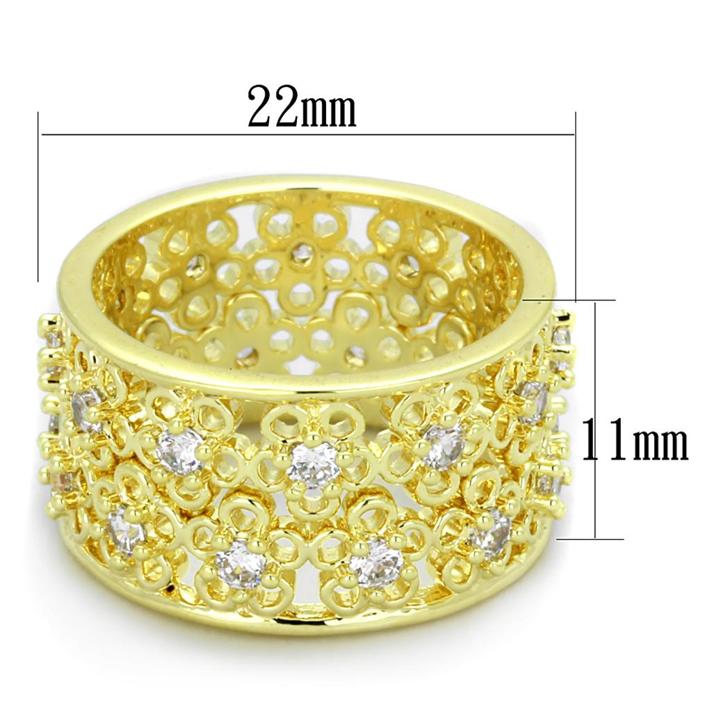 Alamode Gold Brass Ring with AAA Grade CZ in Clear - Flyclothing LLC