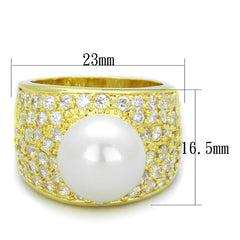 Alamode Gold Brass Ring with Synthetic Pearl in White - Flyclothing LLC