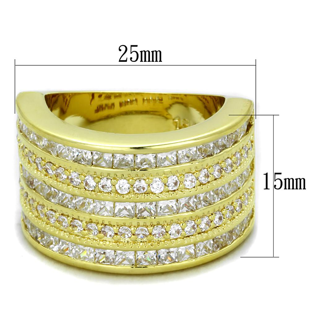 Alamode Gold Brass Ring with AAA Grade CZ in Clear - Flyclothing LLC