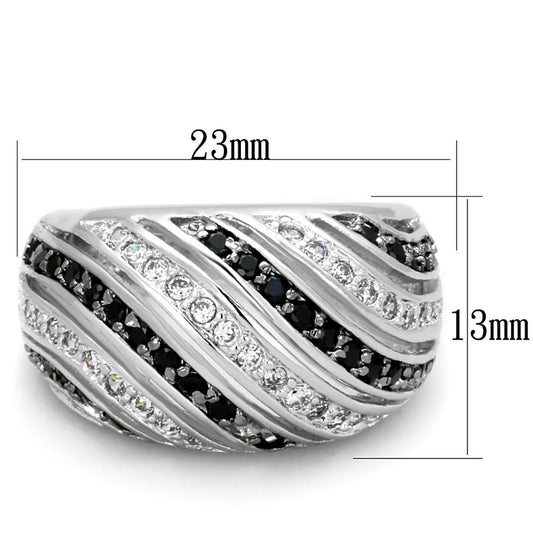 Alamode Rhodium + Ruthenium Brass Ring with AAA Grade CZ in Black Diamond - Alamode