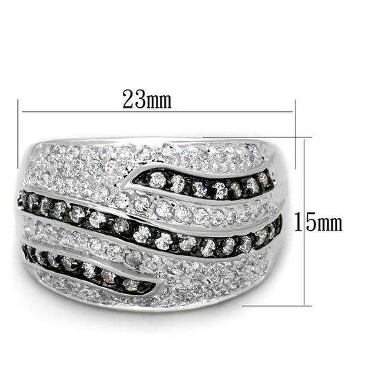 Alamode Rhodium + Ruthenium Brass Ring with AAA Grade CZ in Clear - Flyclothing LLC