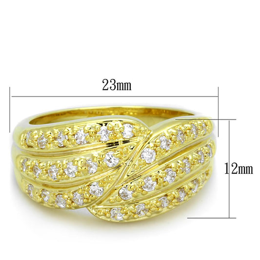 Alamode Gold Brass Ring with AAA Grade CZ in Clear - Flyclothing LLC