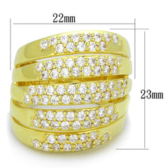 Alamode Gold Brass Ring with AAA Grade CZ in Clear - Flyclothing LLC