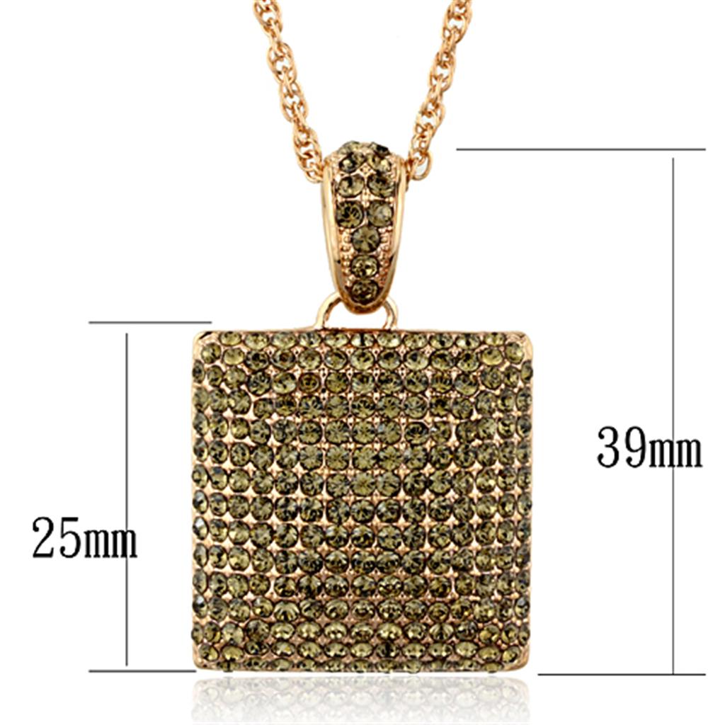 Alamode Rose Gold Brass Chain Pendant with Top Grade Crystal in Smoked Quartz - Flyclothing LLC