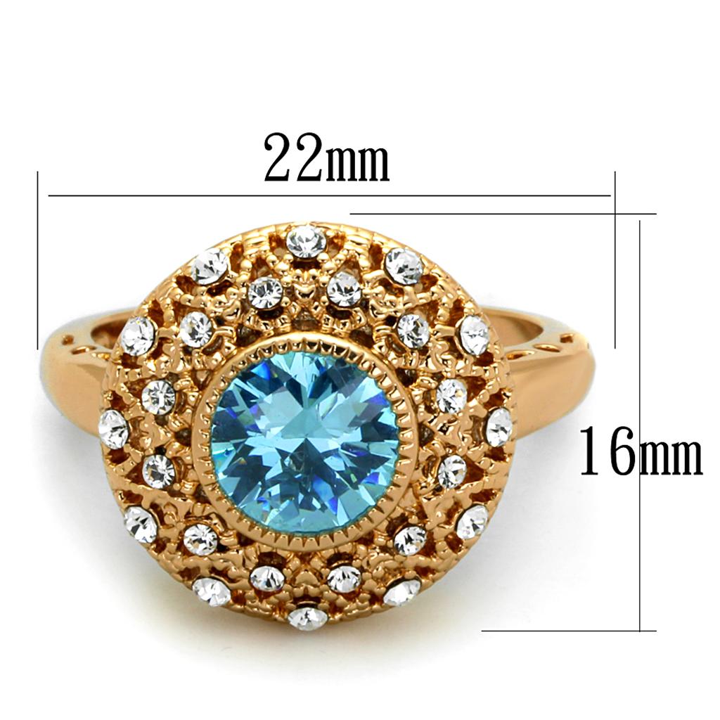 Alamode Rose Gold Brass Ring with AAA Grade CZ in Sea Blue