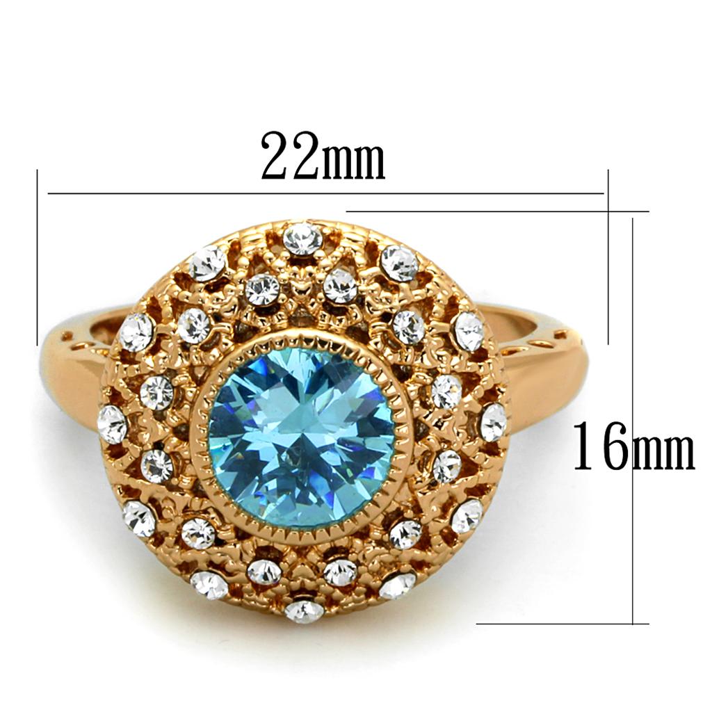 Alamode Rose Gold Brass Ring with AAA Grade CZ in Sea Blue - Flyclothing LLC