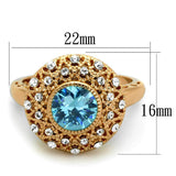 Alamode Rose Gold Brass Ring with AAA Grade CZ in Sea Blue - Alamode