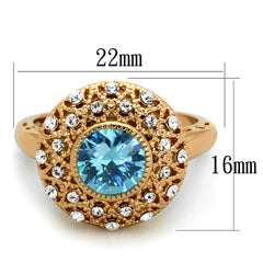 Alamode Rose Gold Brass Ring with AAA Grade CZ in Sea Blue