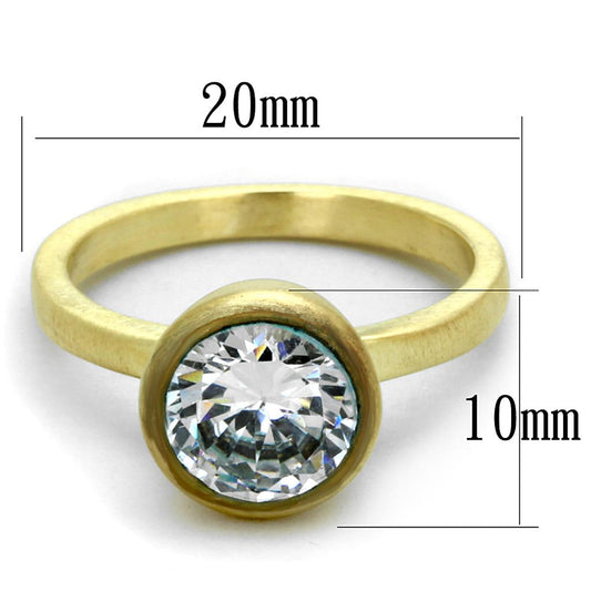 Alamode Gold & Brush Brass Ring with AAA Grade CZ in Clear - Flyclothing LLC