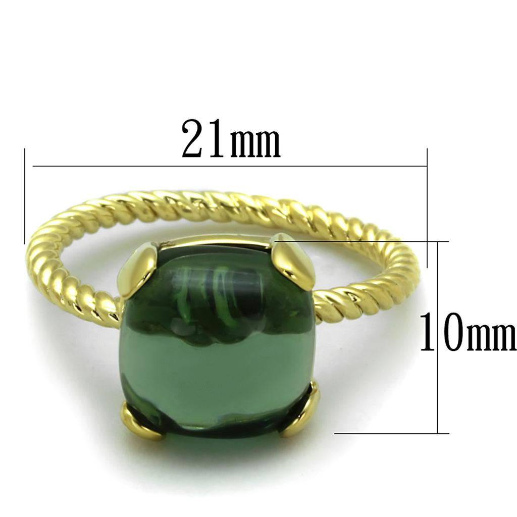 Alamode Gold Brass Ring with Synthetic Synthetic Glass in Emerald - Flyclothing LLC