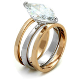 Alamode Two-Tone IP Rose Gold Stainless Steel Ring with AAA Grade CZ in Clear - Alamode