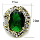 Alamode Flash Gold Brass Ring with Synthetic Synthetic Glass in Emerald - Flyclothing LLC