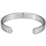 Alamode Reverse Two-Tone White Metal Bangle with Top Grade Crystal in Clear - Alamode