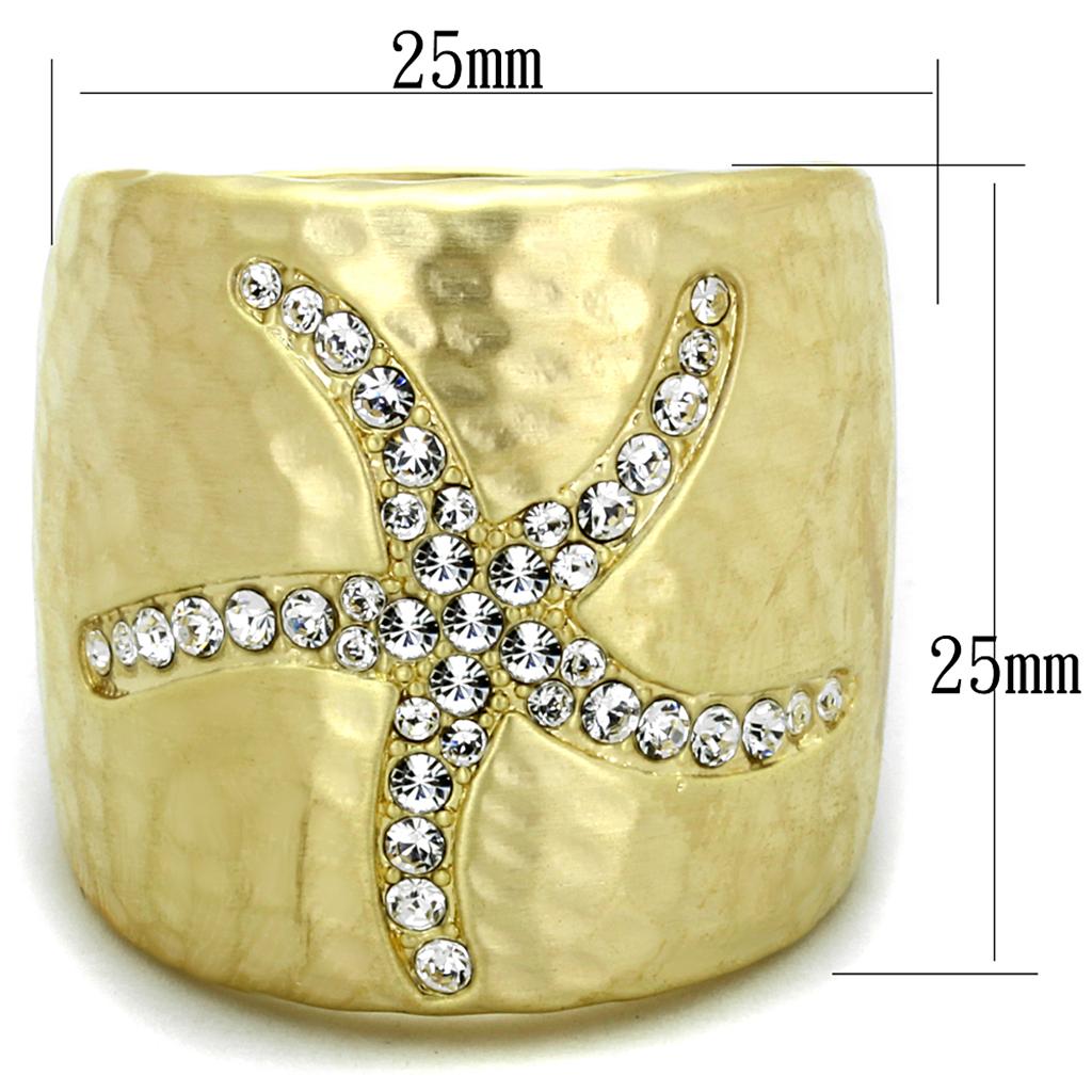 Alamode Gold & Brush Brass Ring with Top Grade Crystal in Clear - Flyclothing LLC