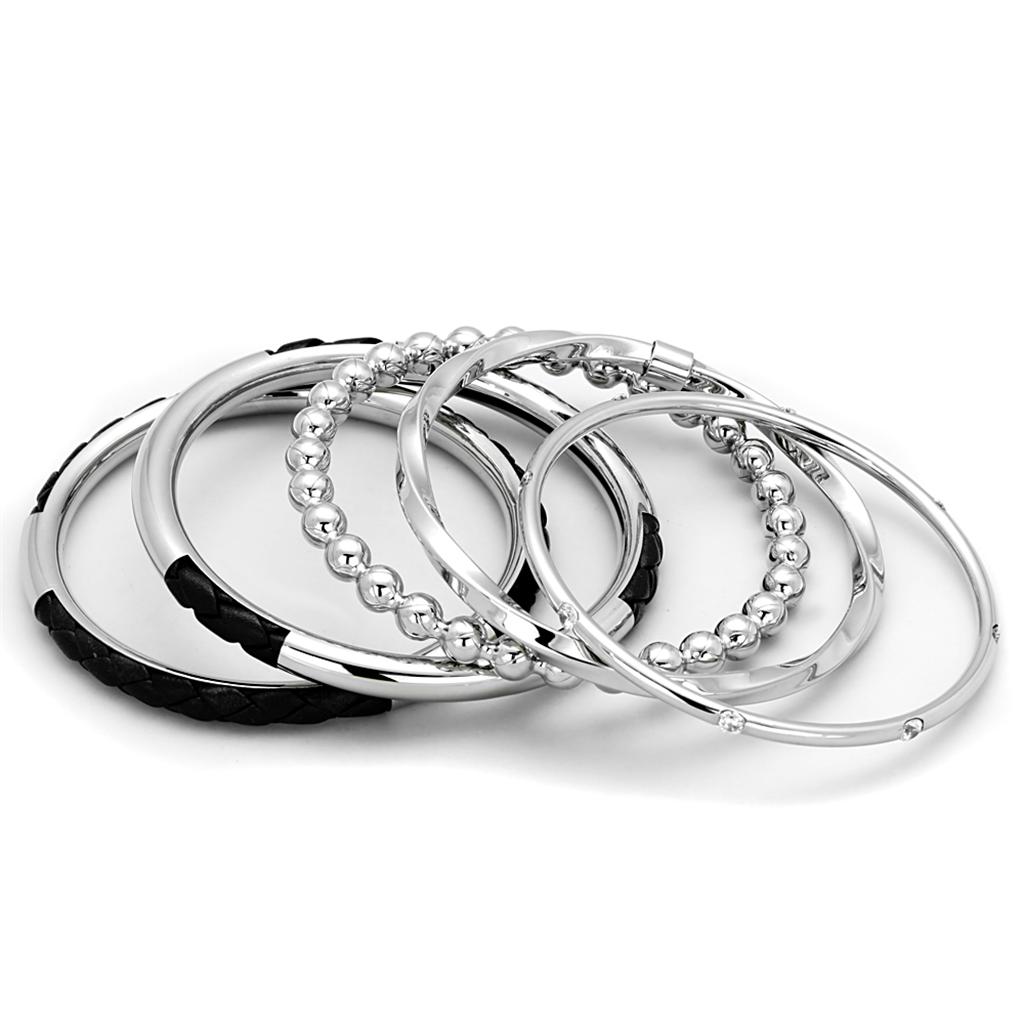 Alamode High polished (no plating) Stainless Steel Bangle with AAA Grade CZ in Clear - Flyclothing LLC