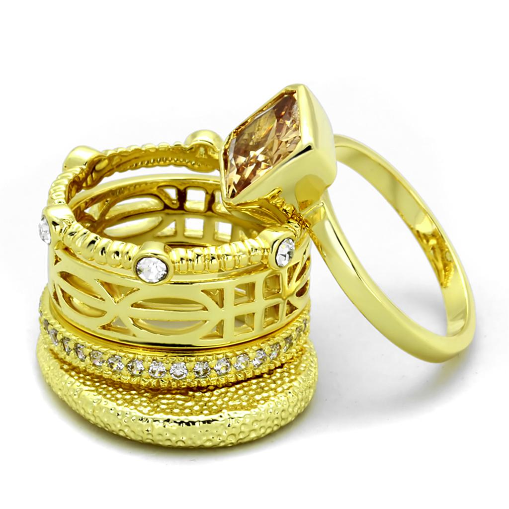 Alamode Gold Brass Ring with AAA Grade CZ in Champagne - Flyclothing LLC