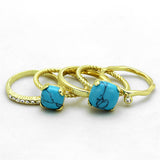 Alamode Gold Brass Ring with Synthetic Turquoise in Sea Blue - Flyclothing LLC