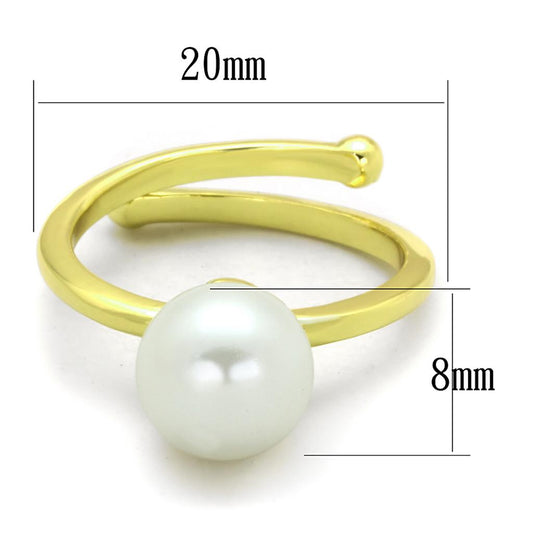 Alamode Gold Brass Ring with Synthetic Pearl in White - Flyclothing LLC