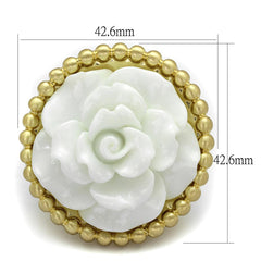 Alamode Gold & Brush Brass Ring with Synthetic Synthetic Stone in White - Flyclothing LLC