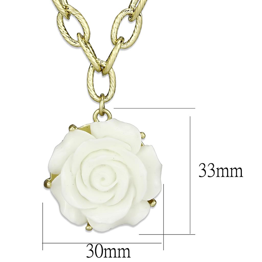 Alamode Gold & Brush Brass Necklace with Synthetic Synthetic Stone in White - Flyclothing LLC