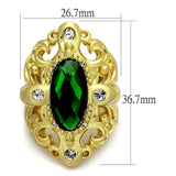 Alamode Gold & Brush Brass Ring with Synthetic Synthetic Glass in Emerald - Flyclothing LLC