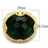 Alamode Gold & Brush Brass Ring with Synthetic Synthetic Glass in Emerald - Flyclothing LLC