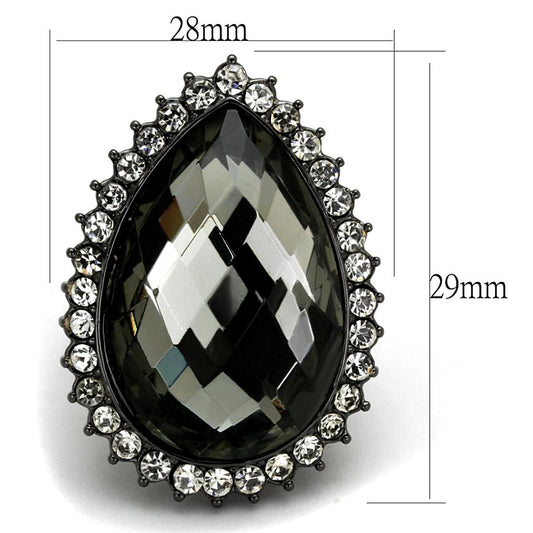 Alamode Ruthenium Brass Ring with Synthetic Synthetic Glass in Black Diamond - Flyclothing LLC