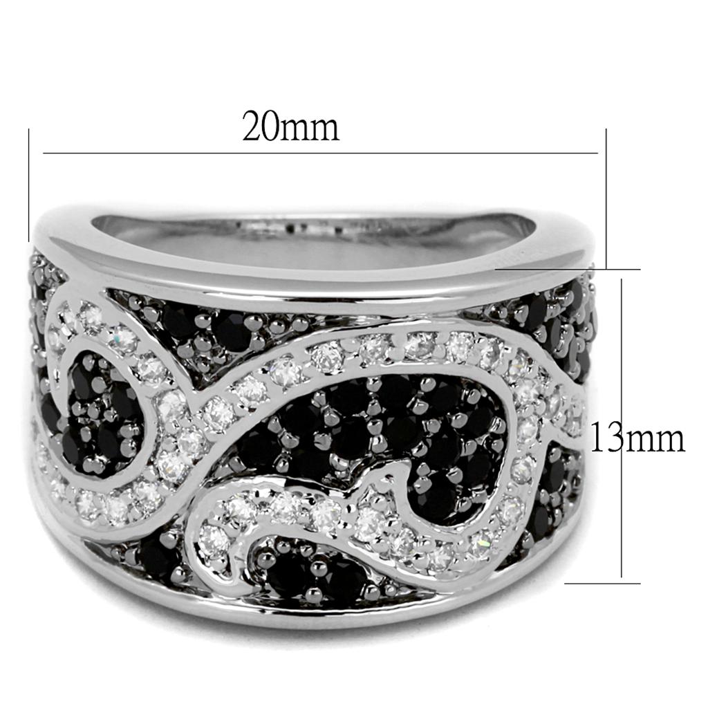 Alamode Rhodium + Ruthenium Brass Ring with AAA Grade CZ in Black Diamond - Alamode