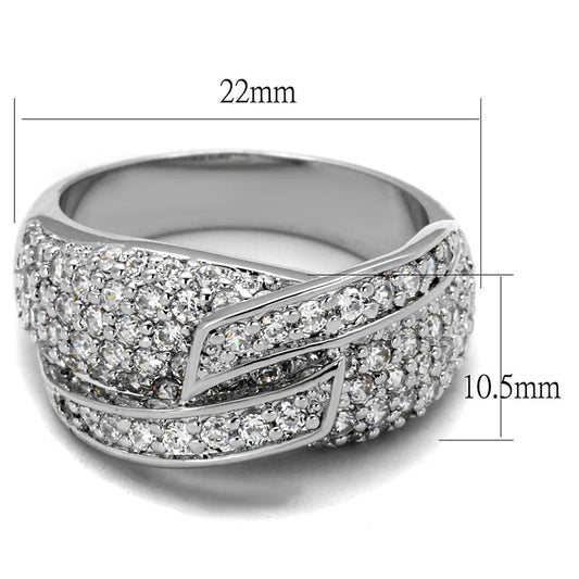 Alamode Rhodium Brass Ring with AAA Grade CZ in Clear - Flyclothing LLC