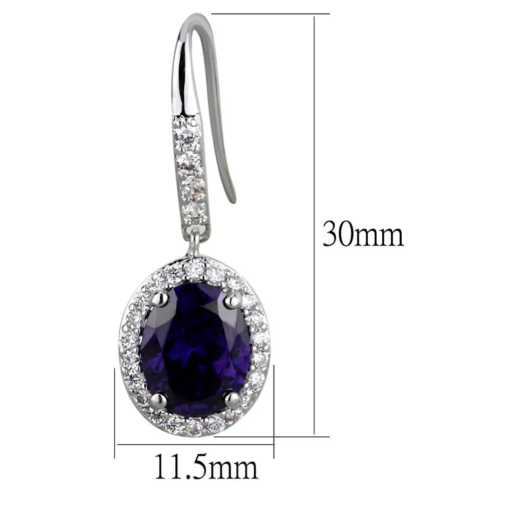 Alamode Rhodium Brass Earrings with AAA Grade CZ in Amethyst - Flyclothing LLC