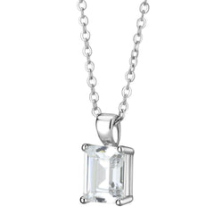 Alamode Rhodium Brass Chain Pendant with AAA Grade CZ in Clear - Flyclothing LLC