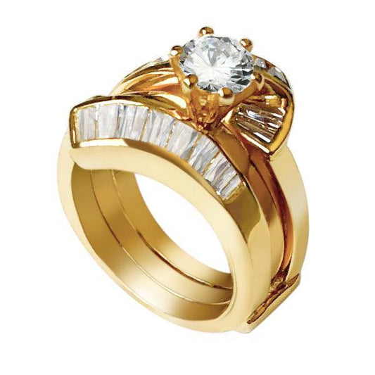 Alamode Sterling Silver 925 ring set with gold plating in AAA grade CZ ships in one day - Alamode