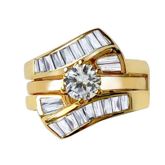 Alamode Sterling Silver 925 ring set with gold plating in AAA grade CZ ships in one day - Alamode