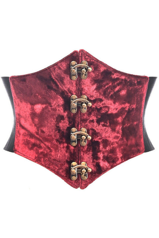 Daisy Corsets Lavish Dark Red Crushed Velvet Corset Belt Cincher w/Clasps