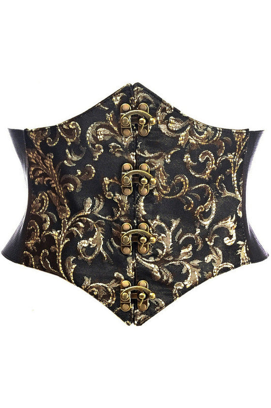 Daisy Corsets Lavish Black/Gold Swirl Brocade Corset Belt Cincher w/Clasps