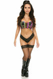 Daisy Corsets Lavish Rainbow PVC Glitter & Fishnet Lace-Up Short Bustier Top - Flyclothing LLC