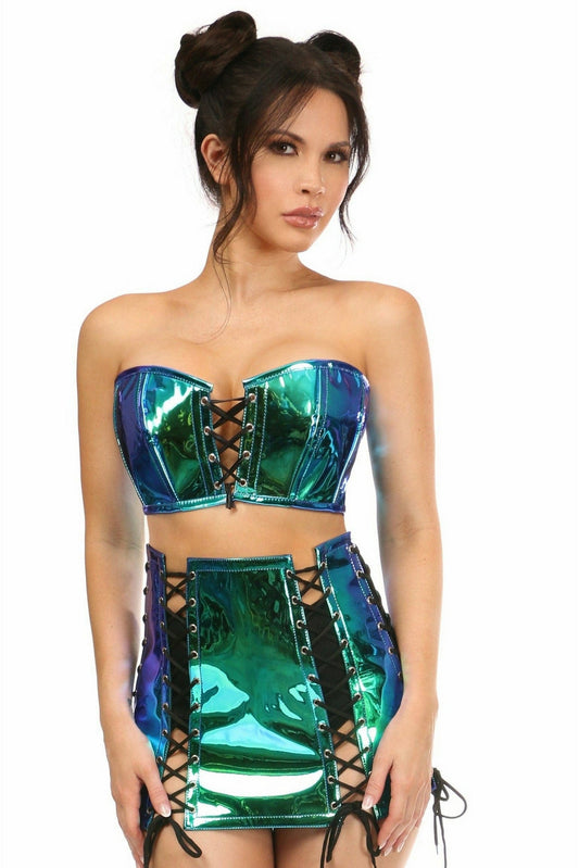 Daisy Corsets Lavish 2 PC Blue/Teal Holo Bustier & Skirt Set