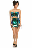 Daisy Corsets Lavish 2 PC Blue/Teal Holo Bustier & Skirt Set - Flyclothing LLC