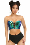 Daisy Corsets Lavish Teal/Blue Holo Lace-Up Short Bustier Top