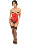 Daisy Corsets Lavish Red Sheer Lace Underwire Open Cup Underbust Corset - Flyclothing LLC