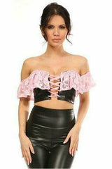 Daisy Corsets Lavish Lt Pink Lace & Faux Leather Bustier Top - Flyclothing LLC