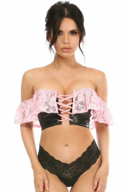 Daisy Corsets Lavish Lt Pink Lace & Faux Leather Bustier Top