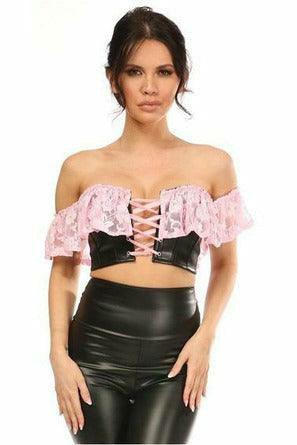 Lavish Lt Pink Lace & Faux Leather Bustier Top - Flyclothing LLC