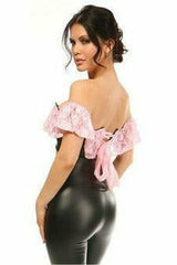 Daisy Corsets Lavish Lt Pink Lace & Faux Leather Bustier Top - Flyclothing LLC