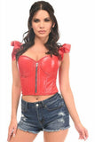 Daisy Corsets Lavish Red Faux Leather Bustier Top w/Ruffle Sleeves